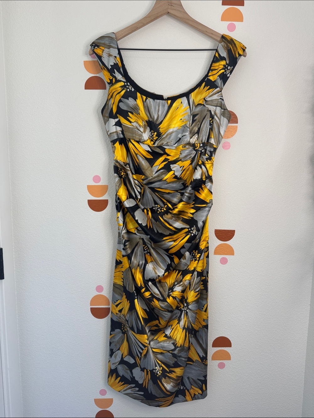 London Times Yellow & Gray Floral Midi Dress N0242
